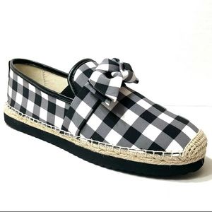 Michael Kors Women Black and White Willa Espadrille Bow Plaid Flats Size 7